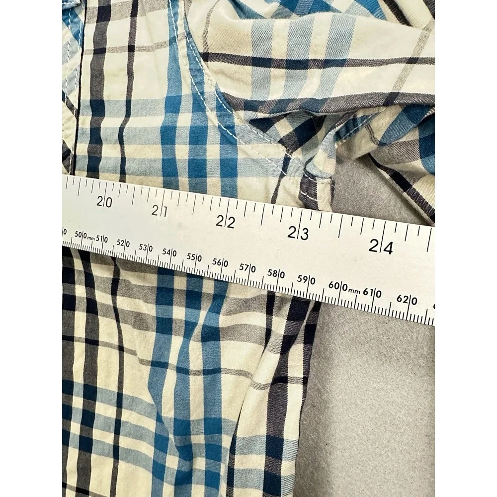 Vintage North Face Hiker Shirt XL Tan Blue Plaid 100% Cotton Long Sleeve
